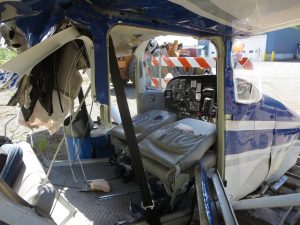 Interior of the Cessna 172 piloted by Cole Hagge after Sunday's collision.  Photo: Elwood Schapansky