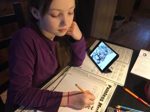 Shelby Whitecar, a Mat-Su Central School student, works on her assignment. Photo: Katie Writer - KTNA