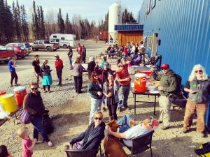 Volunteers gather at Denali Brewing Company after Saturday's spur road cleanup.  Photo courtesy of Charissa Hernandez.