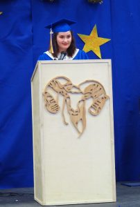 Gaby Faurot speaks to her fellow graduates. Photo courtesy of Noelle Mischenko