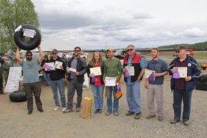 2017 Talkeetna Fly-In Award Winners (L to R): Vince Ferenczy, Caleb Newville, Josh Eckl, Audrey Cole, Chris Jung, Rod Hanson, Shaun Milke, Robert Kelly.  Photo: Katie Writer - KTNA