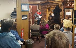 Sarah Asper-Smith asks locals what they want to see in the future of the Talkeetna Historical Society Museum.  Photo:  Phillip Manning - KTNA