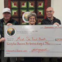 Cheryl Metiva, Director of Marketing- Three Bears Alaska/Fred Becker, Executive Director Mat-Su Food Bank/Glenda Ledford, President-Elect Mat-Su Food Bank & Mayor of Wasilla/John Spaulding, Director of Mat-Su Food Bank & Controller of Three Bears Alaska/Julie Morales, CFO of Three Bears Alaska.
